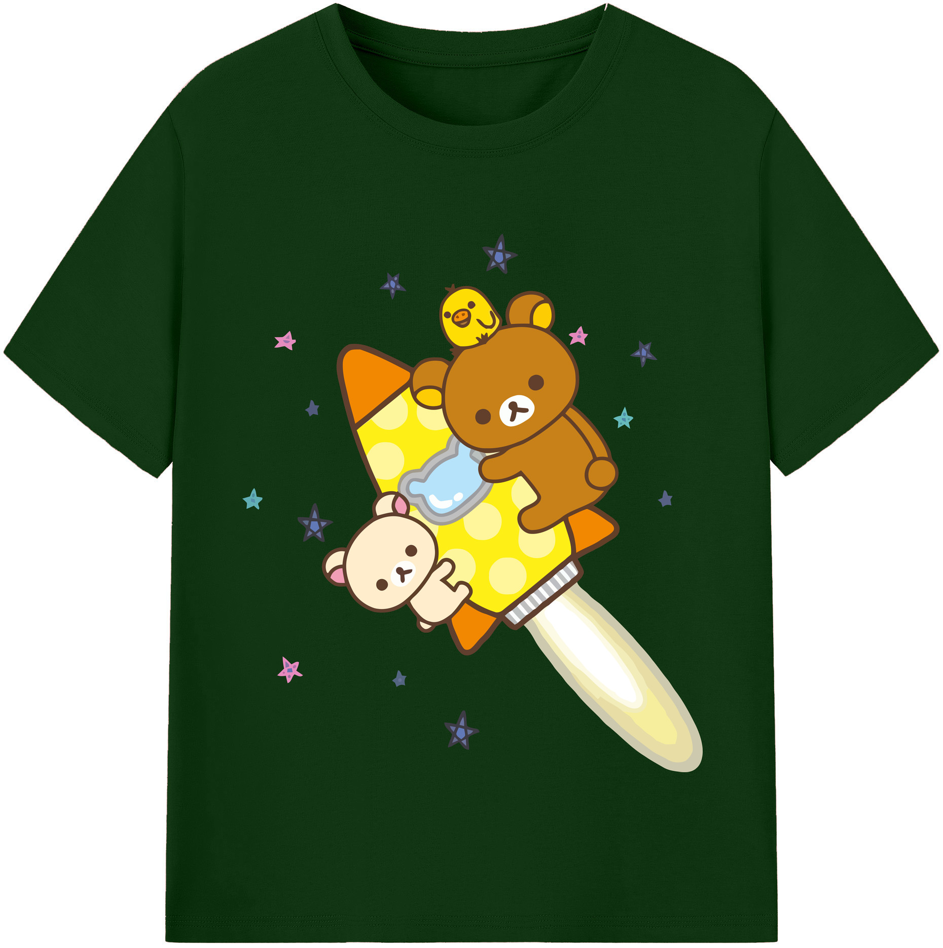 （画像用） リラックマ リラックマ キイロイトリ Rilakkuma Korilakkuma Kiiroitori 綿100％半袖Tシャツ（フロントプリント）